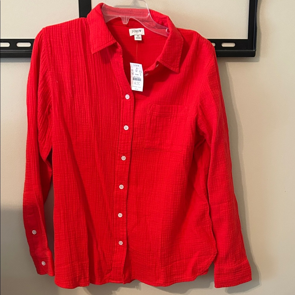 J. Crew Bright Red Gauze Textured Shirt